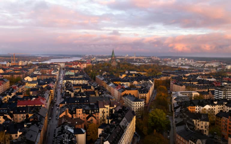 Sweden, Stockholm, Södermalm. Autumn city view.