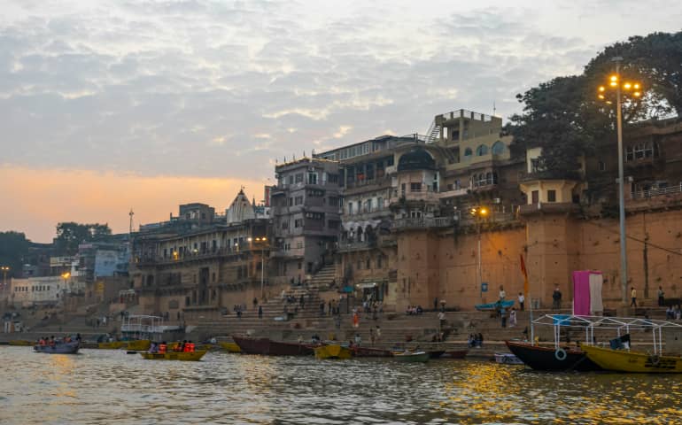 Cluster of Boats on the Ganges in Varanasi
