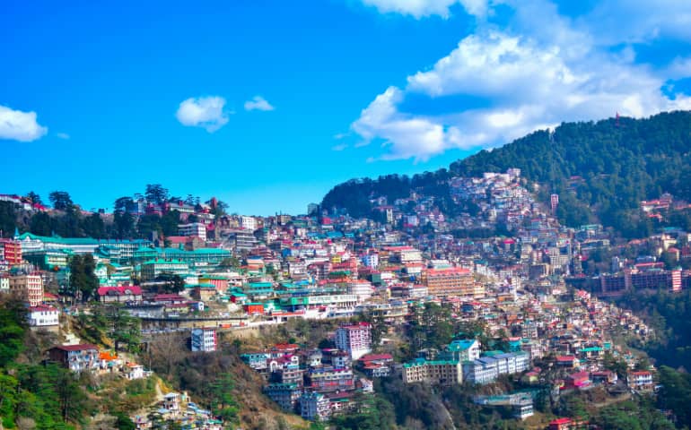 Scenic views of the houses on the hill in Shimla