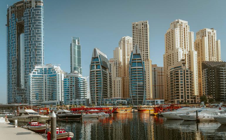 Panoramic view of Dubai Marina showing iconic skyscrapers and yachts.
Image Credit: Denys Gromov/Pexels