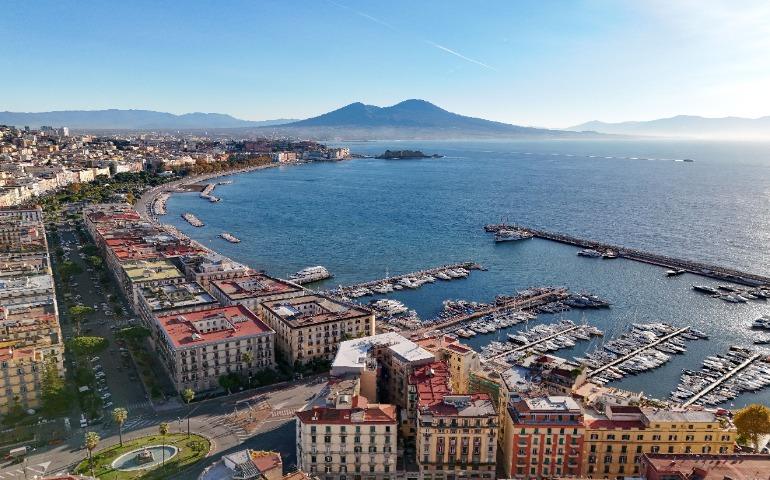 Stunning aerial view of Naples, Italy with Mount Vesuvius and marina.
Image Credit: Luca Musella/Pexels