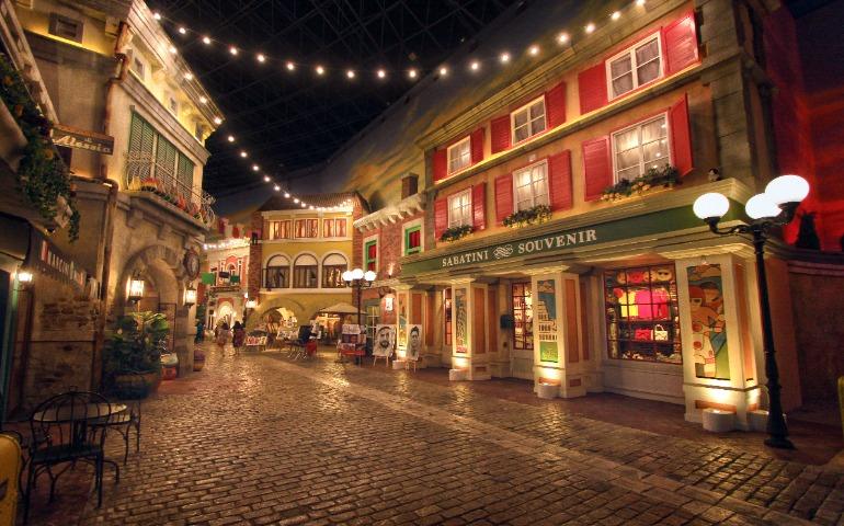 Street in Dubai Mall's indoor replica of a traditional European village at night.
Image Credit: Moussa Idrissi/Pexels