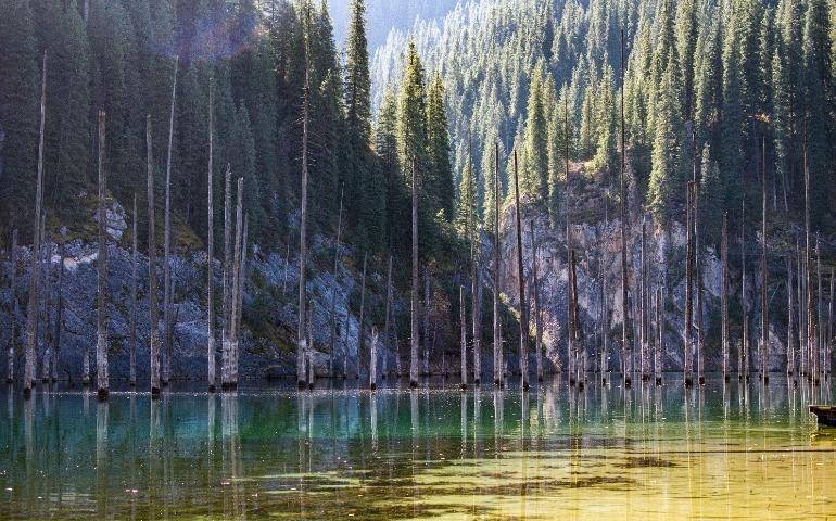 Peaceful Lake Kaindy view in Kazakhstan