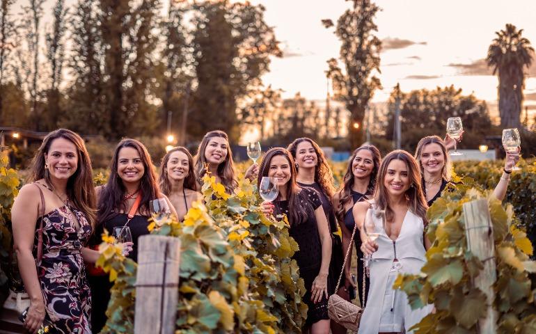 Women enjoying a sunset gathering with wine glasses at a vineyard, celebrating friendship.
Image Credit: Nano Erdozain/Pexels