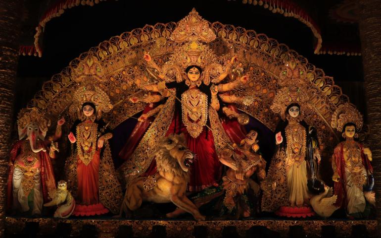 Idols inside Durga Puja pandals
