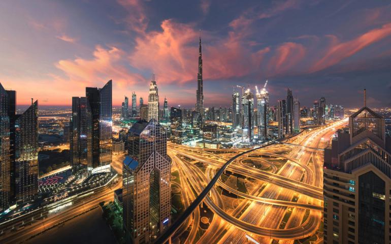 Dubai cityscape at dusk 

