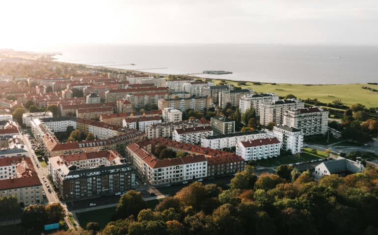 Aerial view over Malmö's northern beach