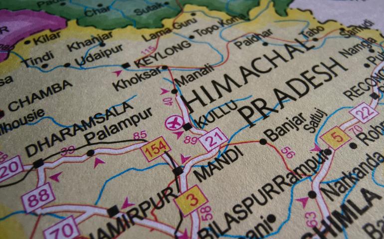 Closeup of Himachal Pradesh in sharp focus on Indian political map.
Image Credit - Dugguphotovala/Shutterstock