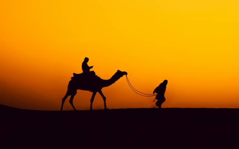 Camel ride at sand dunes, Jaisalmer, Rajasthan
