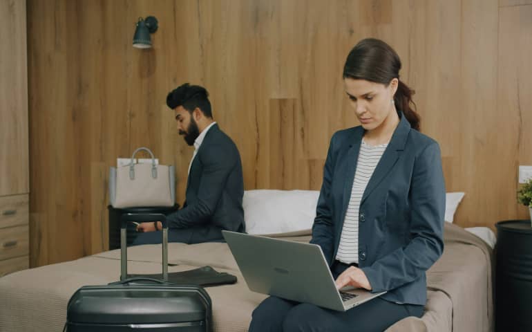 A couple staying at a business hotel