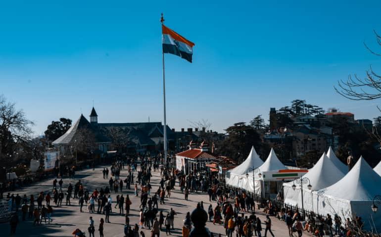 People walking on the famous Mall Road in Shimla