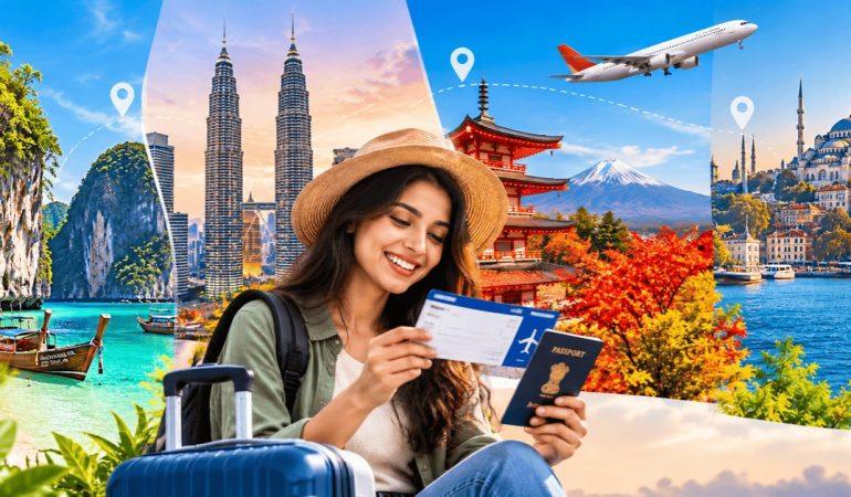 AI-generated image showcasing an Indian traveller exploring visa-friendly international destinations.