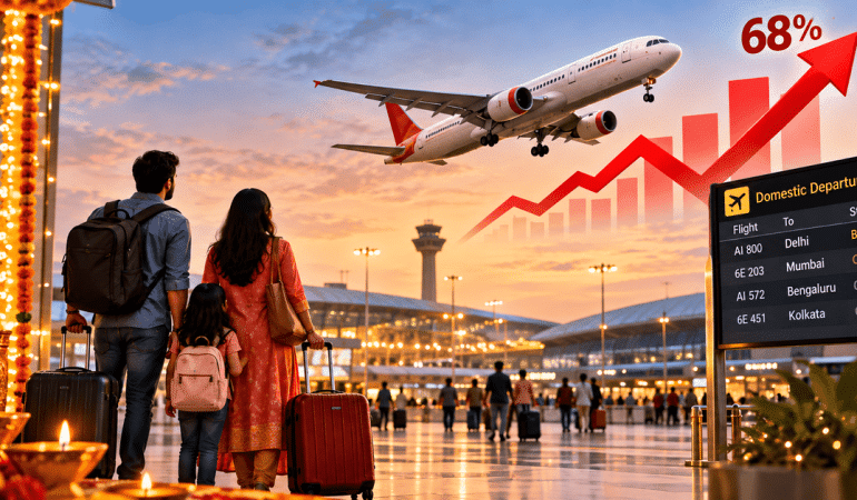AI-generated image showcasing the rise in domestic airfare during the festive season