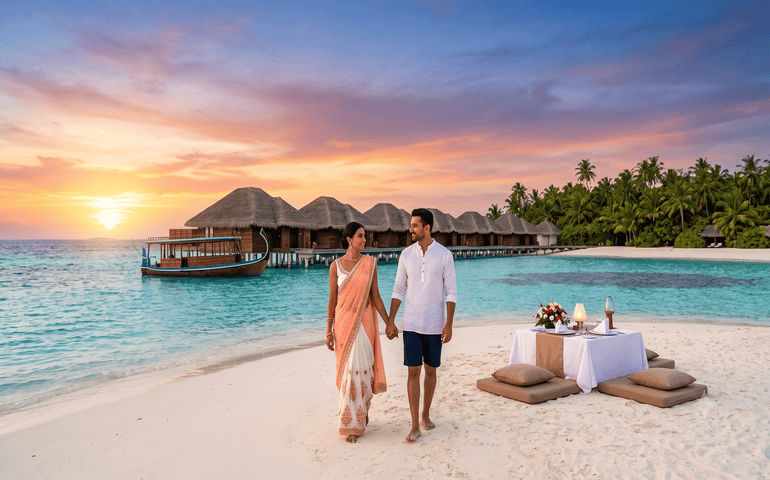 A couple holding hands and enjoying on the beach
