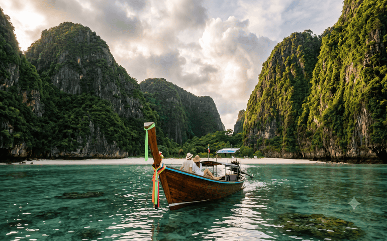 A couple enjoying a boat ride in Thailand