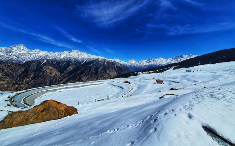 Snow covered on the mountains in Auli
