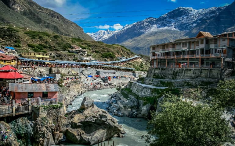 A view of Badrinath. A pilgrimage town at the foot of the Himalayas