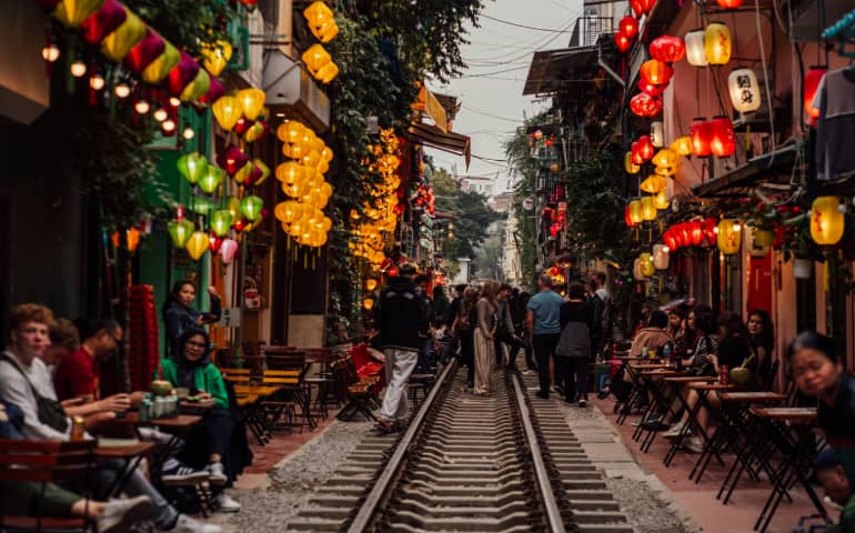The famous rail route in Hanoi, Vietnam
