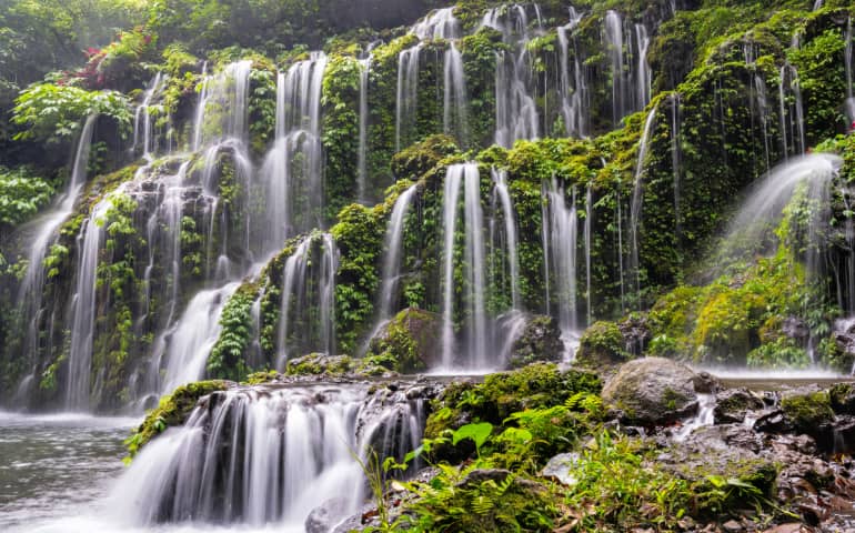 The beautiful waterfalls in Bali
