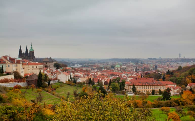 Beautiful view of the houses in Autumn in Prague