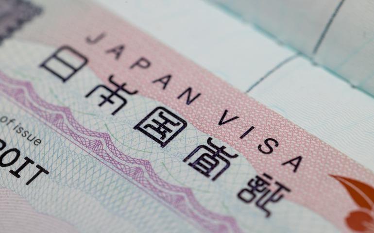 Close up view of Japan Visa stamp on passport