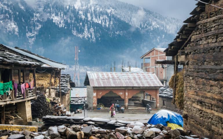 A village in Manali during winter season