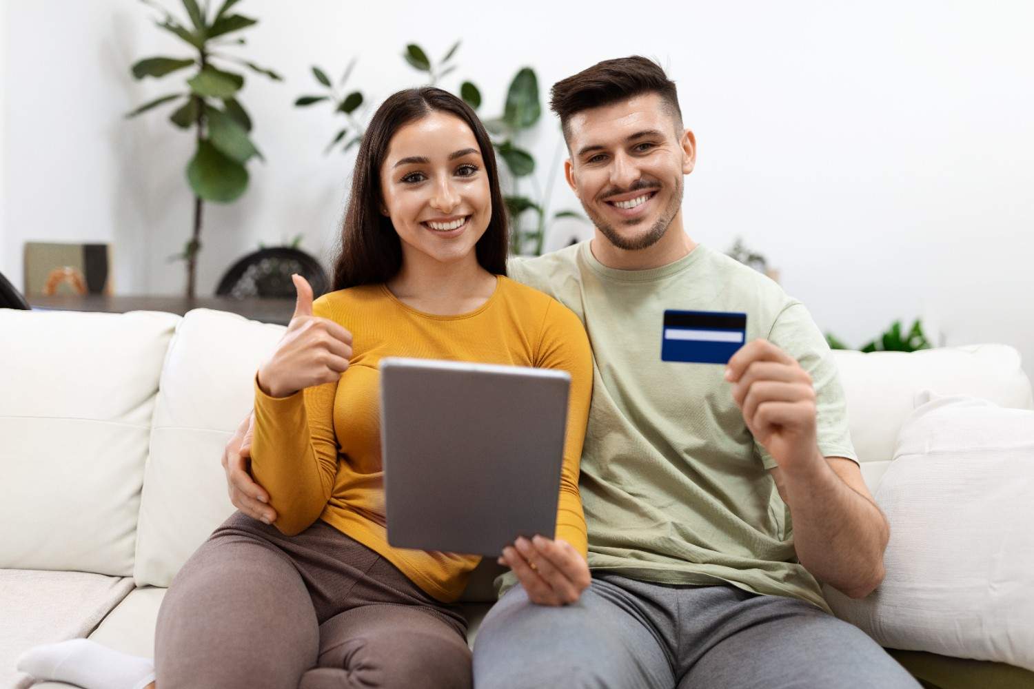 Couple booking a hotel online