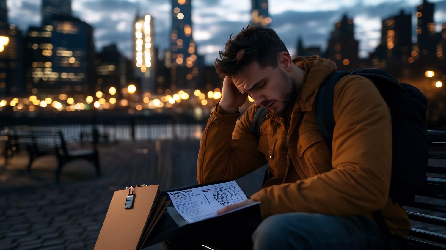 Traveller checking hotel booking details