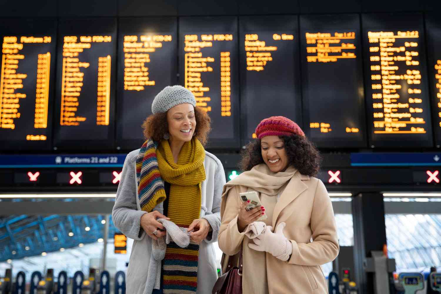 Travellers with flexible flight tickets at the airport