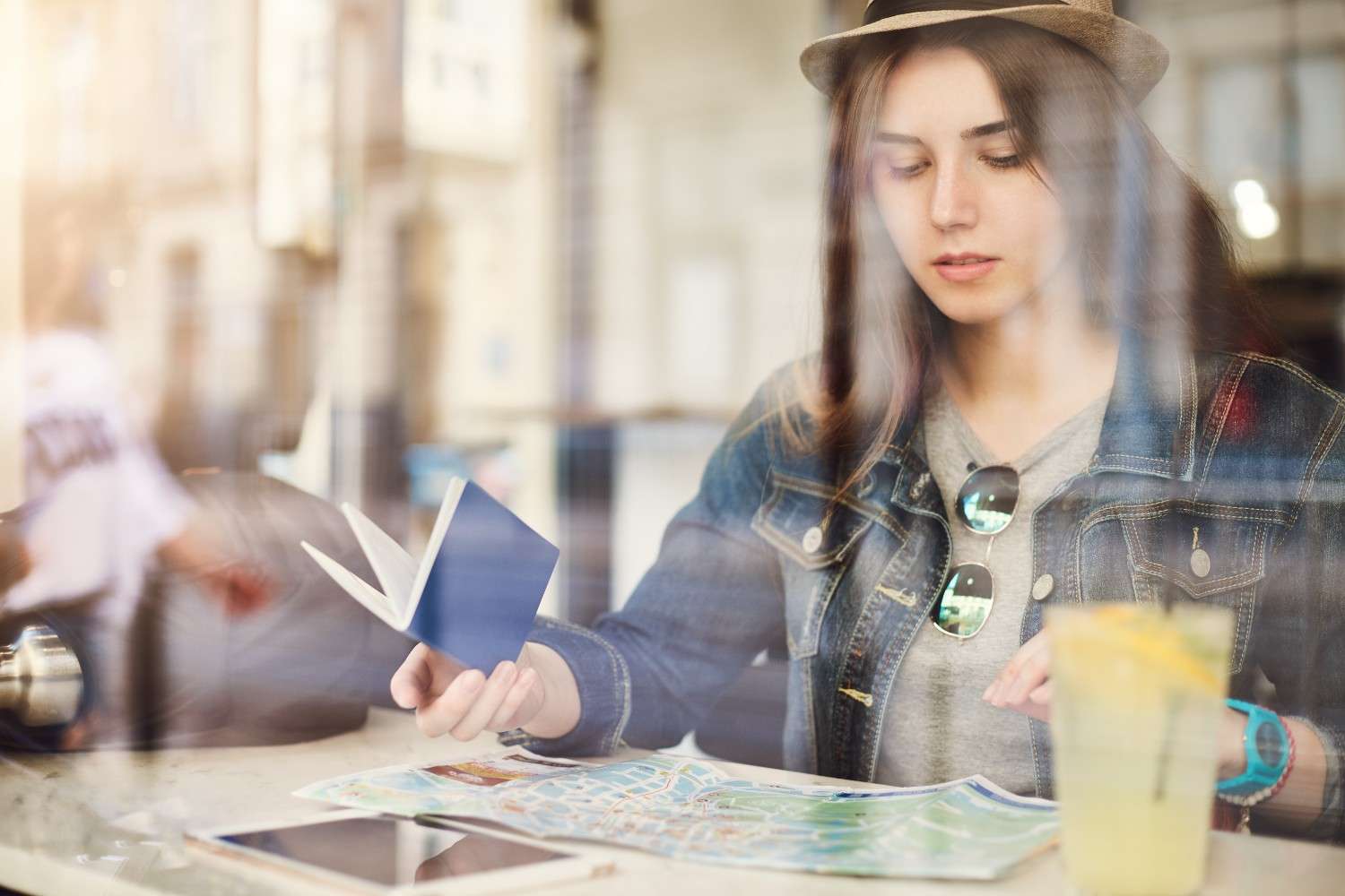 Traveller reading hotel reviews before booking