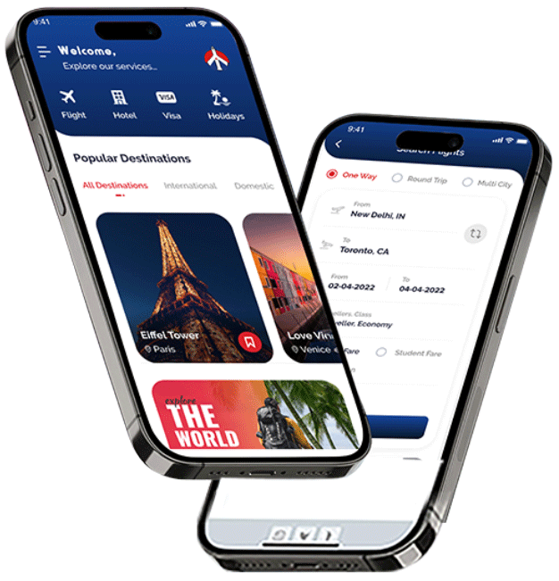 International flight booking Mobile App - Akbar Travels